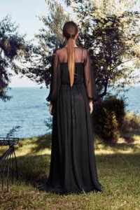 Boudoir gown made of soft silk tulle adorned with a Solsstiss lace appliqué