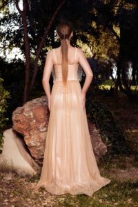 Boudoir gown made of soft silk tulle featuring a corset and a polka-dot frill made of tulle, adorned with cristals